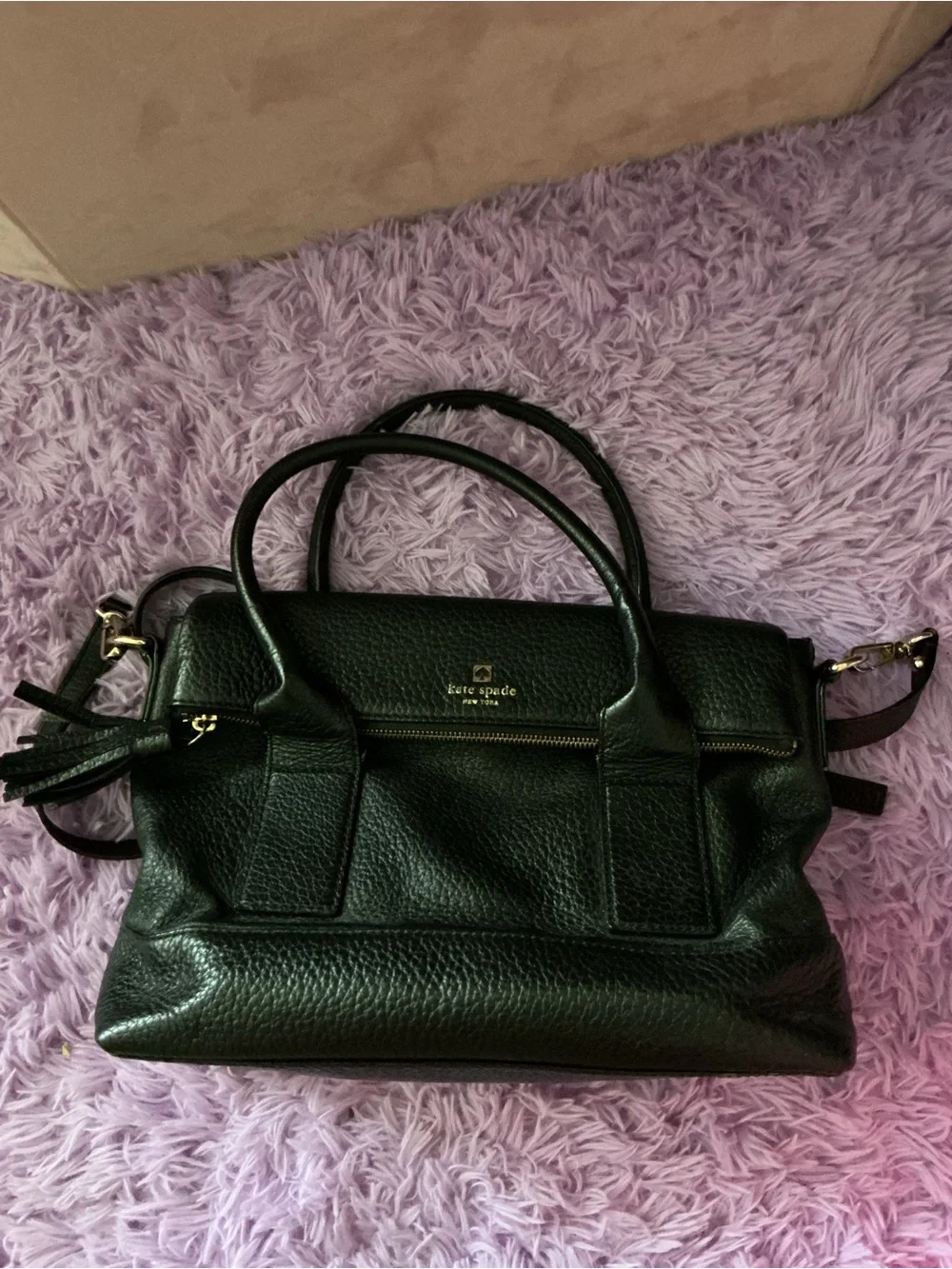 kate spade Black Pebbled Leather Satchel with Removable Strap